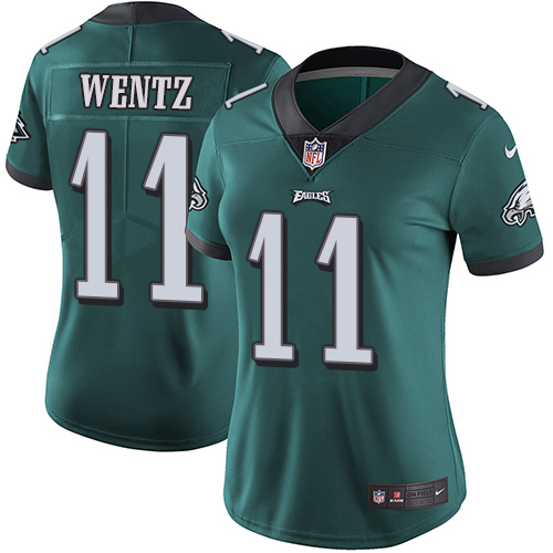Nike Eagles #11 Carson Wentz Midnight Green Team Color Women's Stitched NFL Vapor Untouchable Limited Jersey - Click Image to Close